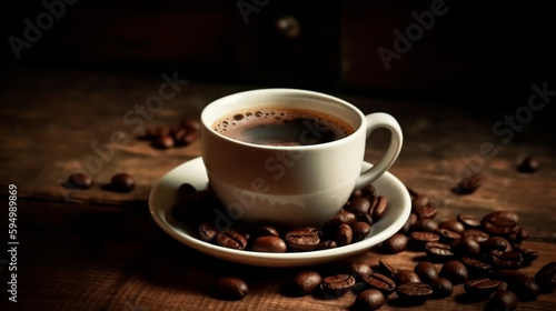fragrant coffee in a coffee cup with coffee beans  gerenative AI