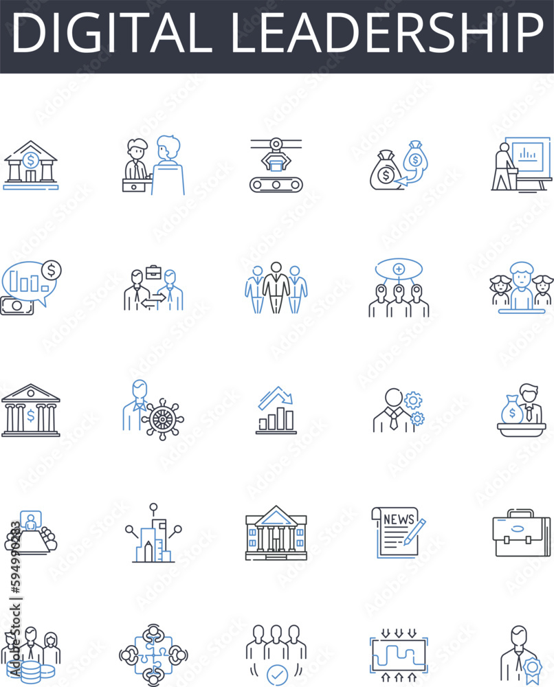 Digital leadership line icons collection. Cyber supremacy, Advanced expertise, Innovative thinking, Modern management, Technological foresight, Digital proficiency, Tech-savvy leadership vector and