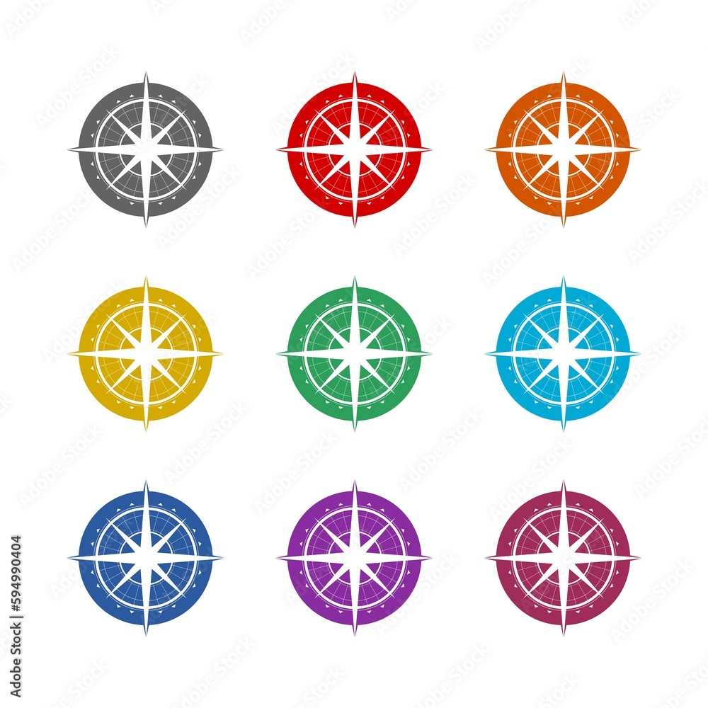 Compass Logo icon isolated on white background. Set icons colorful Compass Logo icon isolated on white background. Set icons colorful