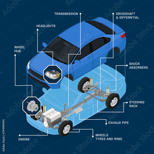 Car Insides Isometric Composition