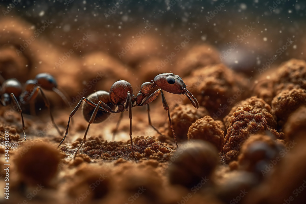 Fototapeta premium Bustling Ant Colony: A Fascinating Photograph of Workers in Action