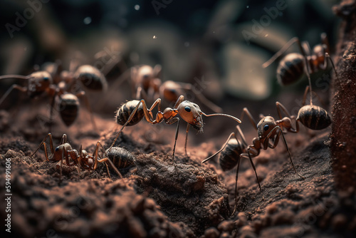 Bustling Ant Colony: A Fascinating Photograph of Workers in Action