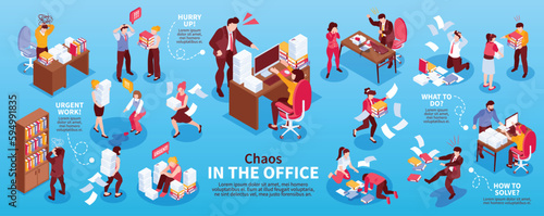 Office Chaos Isometric Infographics