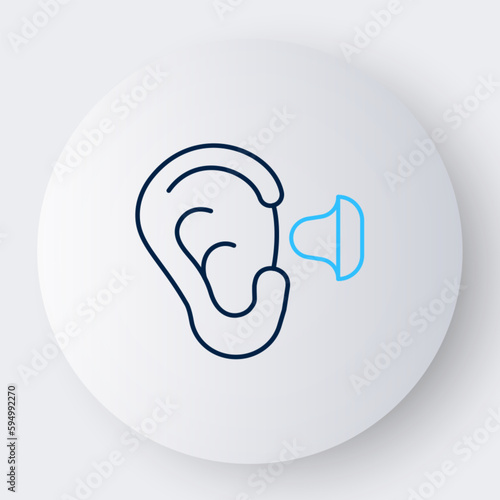 Line Earplugs and ear icon isolated on white background. Ear plug sign. Noise symbol. Sleeping quality concept. Colorful outline concept. Vector