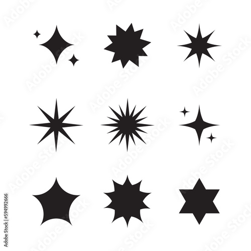 Set of Silhouettes of Stars Icon. Vector Illustration. Sparkling Star.
