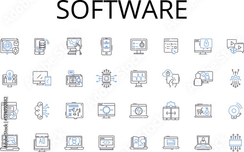 Software line icons collection. Hardware, Technology, Program, Application, Codebase, Platform, System vector and linear illustration. Firmware,Interface,Apparat outline signs set
