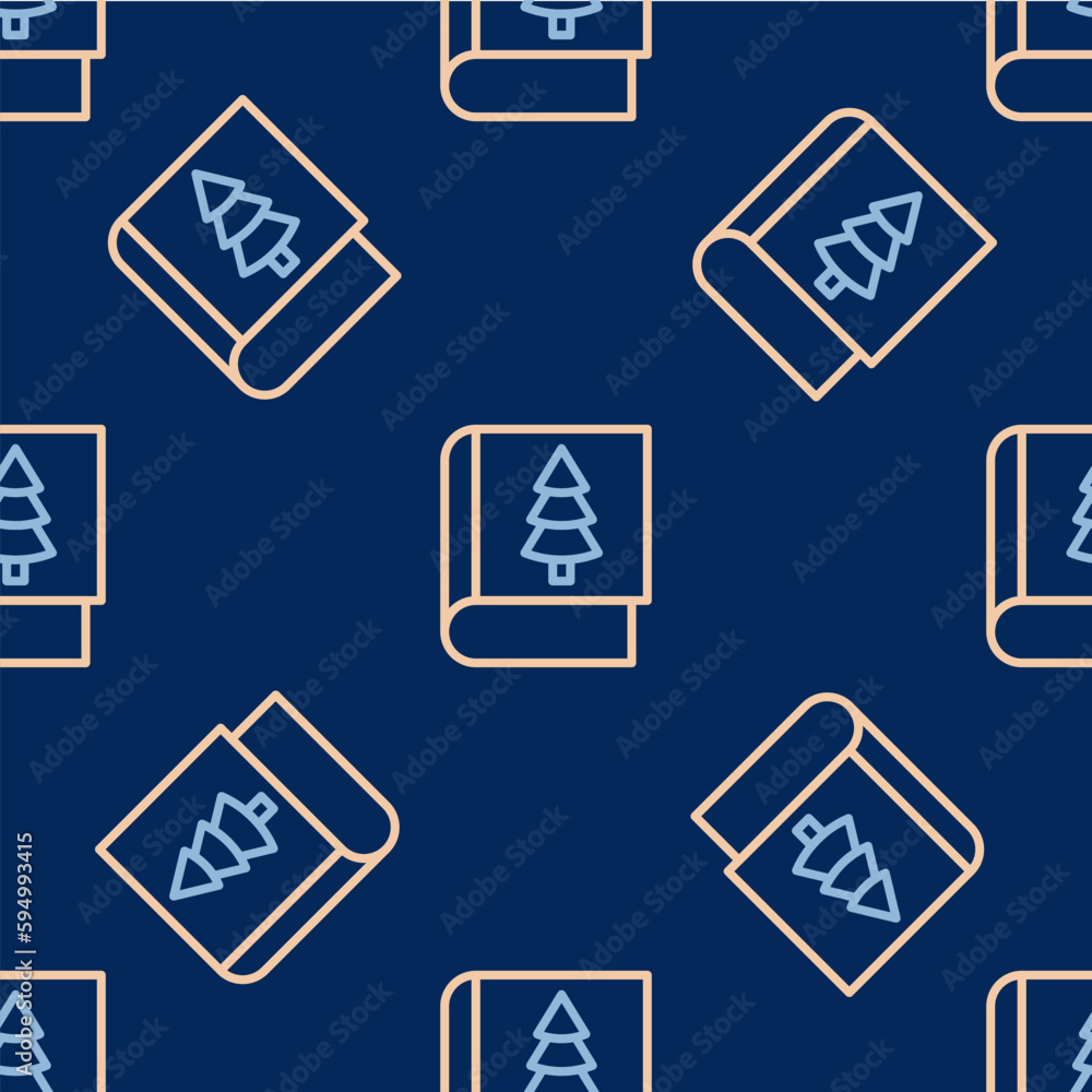 Line Christmas book cover or flyer template icon isolated seamless pattern on blue background. Merry Christmas and Happy New Year. Vector Line Christmas book cover or flyer template icon isolated seamless pattern on blue background. Merry Christmas and Happy New Year. Vector