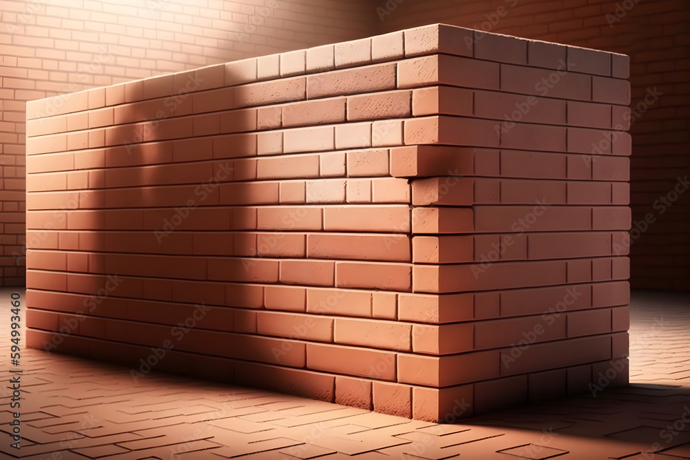 Brick cube on brick wall background, Generative AI Brick cube on brick wall background, Generative AI