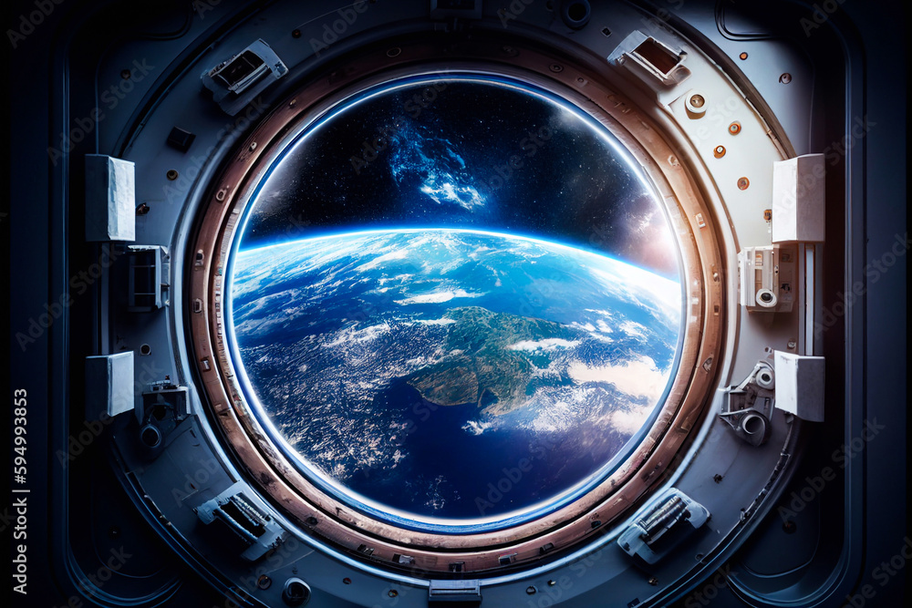 View from the spacecraft's porthole. Generative AI View from the spacecraft's porthole. Generative AI