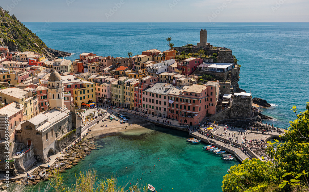 Beautiful view of Vernazza, one of five famous colorful villages of Cinque Terre National Park in Liguria, Italy
