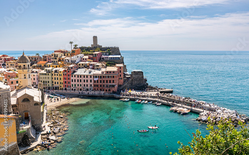 Beautiful view of Vernazza, one of five famous colorful villages of Cinque Terre National Park in Liguria, Italy