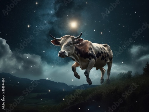 A cow jumping over the moon