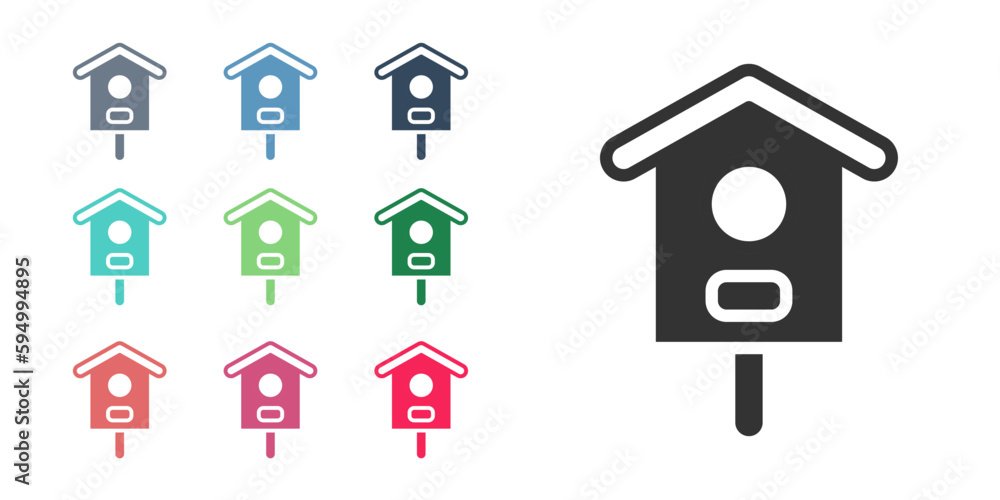 Black Bird house icon isolated on white background. Nesting box birdhouse, homemade building for birds. Set icons colorful. Vector Black Bird house icon isolated on white background. Nesting box birdhouse, homemade building for birds. Set icons colorful. Vector
