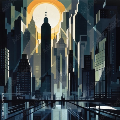 Stylish Retro Futuristic Poster of big city generative ai