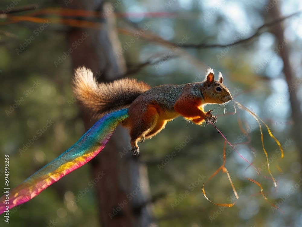 Obraz premium A squirrel flying a kite
