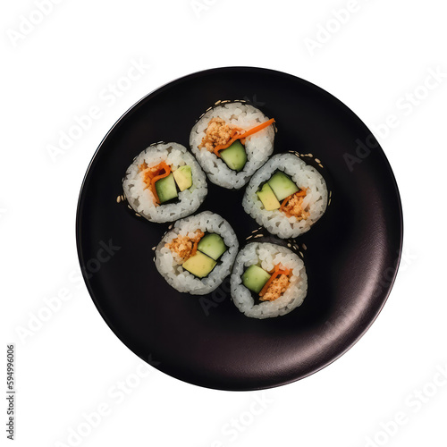 Roll Sushi On Green Smooth Round Plate On Isolated Transparent Background U.S. Dish. Generative AI
