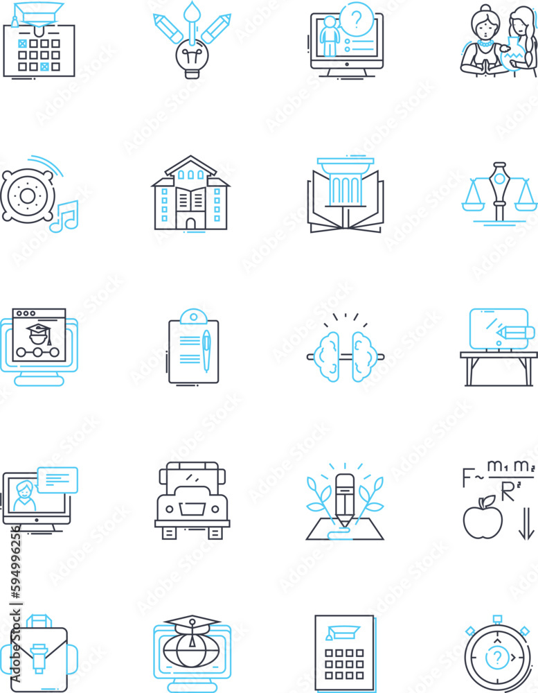 Innovative campus linear icons set. Technology, Collaboration, Creativity, Progress, Sustainability, Diversity, Progression line vector and concept signs. Innovation,Empowerment,Evolution outline