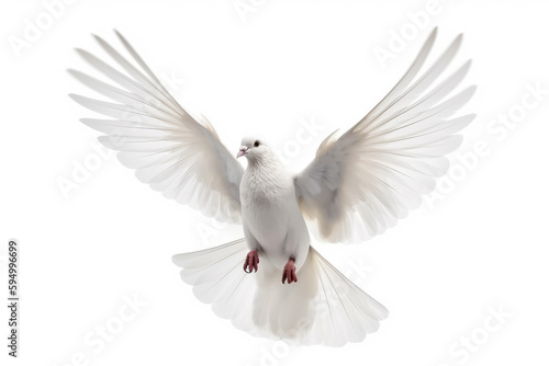 A white dove in flight isolated on a white background Generative AI
