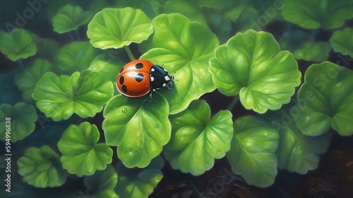 ladybug on green leaf, generative Al  © Solenia