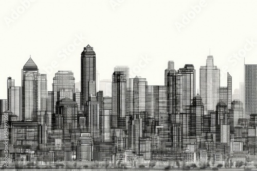 monochromatic cityscape silhouette against a cloudy sky. Generative AI