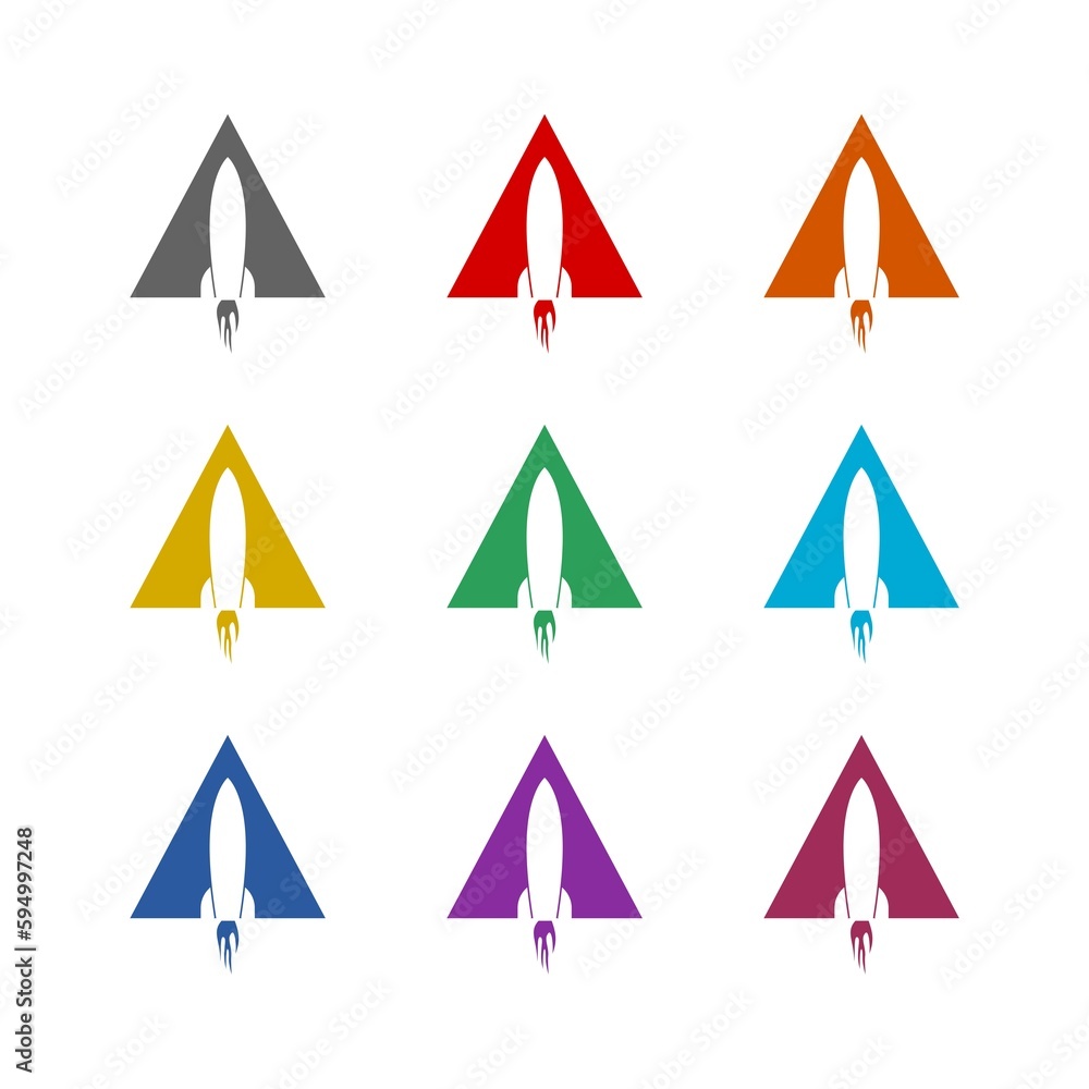Triangle rocket logo icon isolated on white background. Set icons colorful