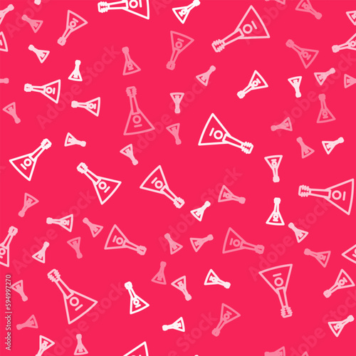 White line Musical instrument balalaika icon isolated seamless pattern on red background. Vector