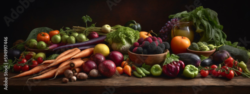 food photography composition with assorted raw organic, Generative AI