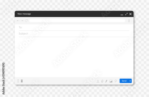 Email interface. Mail mockup window for feedback form. Template of browser window for contact form. Vector illustration isolated on transparent background vector.