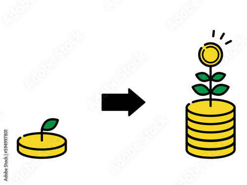 投資などでお金を育てるイメージ、ビフォーアフター