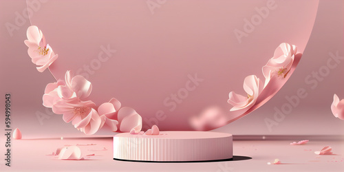 Beauty product promotion background with pedestal and sakura flowers. Cosmetic product presentation, 3d illustration  © iwaart