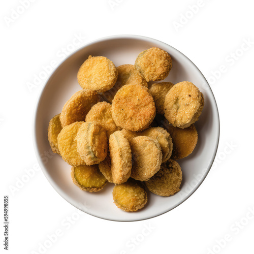 Deepfried Pickles On White Smooth Round Plate On Isolated Transparent Background U.S. Dish. Generative AI