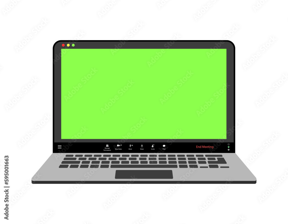 Videocall interface, video call screen icons and UI template for laptop, vector overlay. Video conference or videocall online chat mockup with chromakey for laptop application. One user Videocall interface, video call screen icons and UI template for laptop, vector overlay. Video conference or videocall online chat mockup with chromakey for laptop application. One user