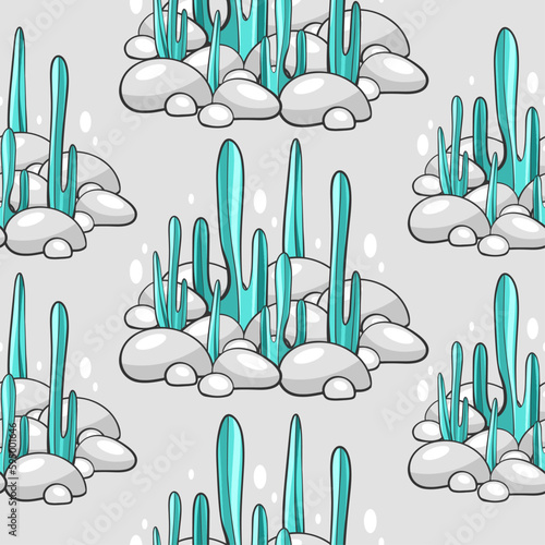 Vector pattern of the seabed or the bottom of the aquarium in cartoon comic style.