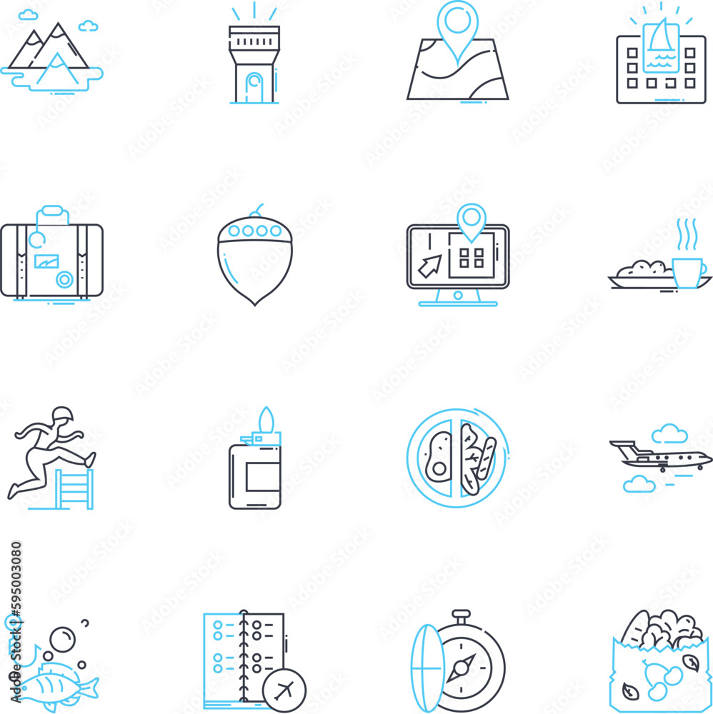 Fototapeta premium Leisure time linear icons set. Relaxation, Entertainment, Hobbies, Recreation, Amusement, Escape, Fun line vector and concept signs. Enjoyment,Rest,Leisureliness outline illustrations