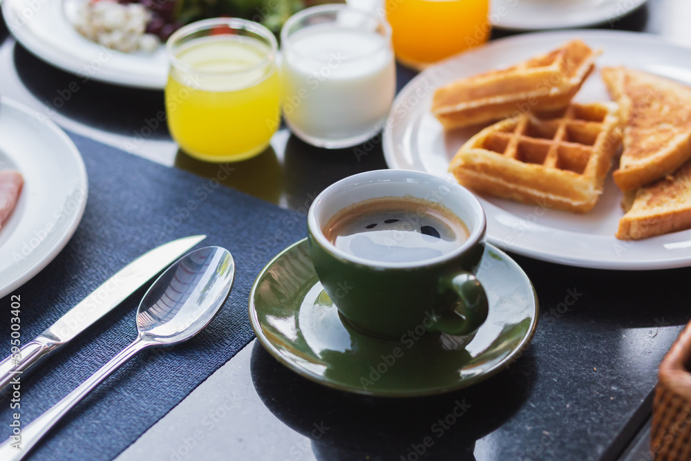 Coffee on the table at breakfast Coffee on the table at breakfast