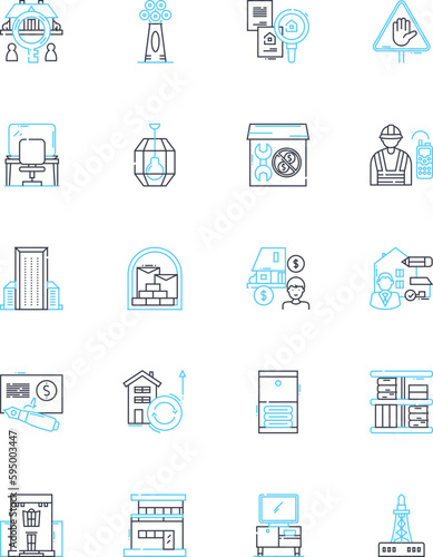 Home decor industry linear icons set. Textiles, Lighting, Furniture, Accessories, Wall art, Rugs, Curtains line vector and concept signs. Antiques,Mirrors,Sculptures outline illustrations