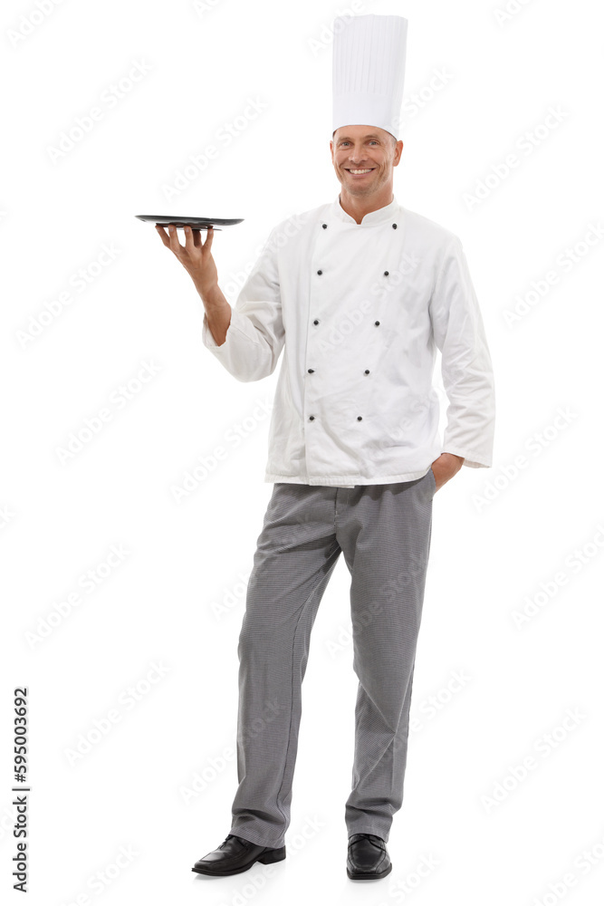 Man, professional chef with plate in portrait and cooking skill isolated on transparent, png background. Culinary industry, career with happy male cook and expert on cuisine and fine dining service Man, professional chef with plate in portrait and cooking skill isolated on transparent, png background. Culinary industry, career with happy male cook and expert on cuisine and fine dining service