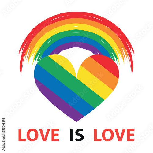 Rainbow hart love symbol LGBT Gay with word love is love on white Background, lgbt support concept. Illustration, Poster, Postcard, Vector, Tshirt, Background or wallpaper. 
  