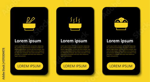 Set Chow mein on plate, Ramen soup bowl and Asian noodles. Business infographic template. Vector