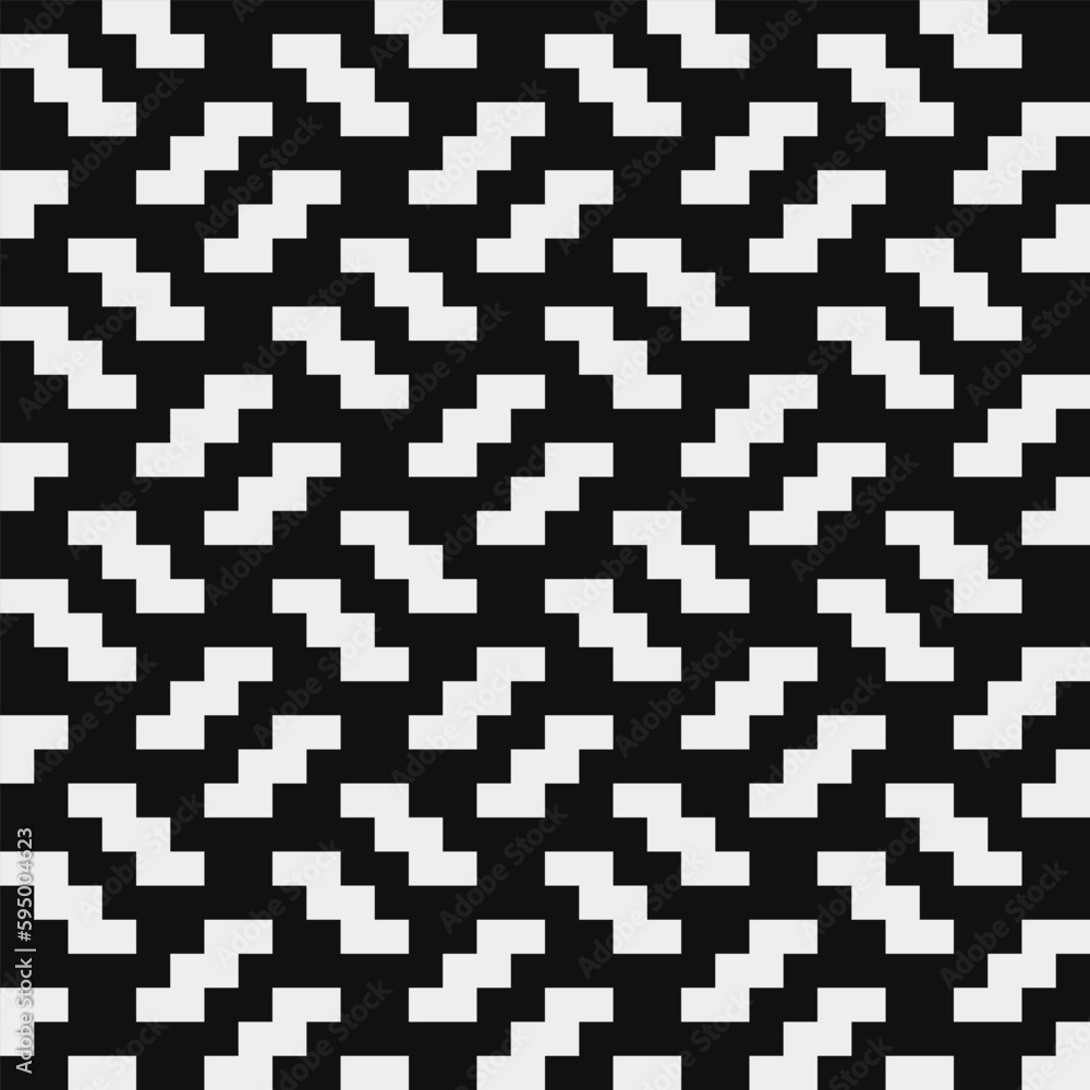 Fototapeta premium Knitted ornament. Black and white pattern, abstract seamless fashion trend pattern fabric textures, pixel art vector monochrome illustration. Design for web and mobile app.