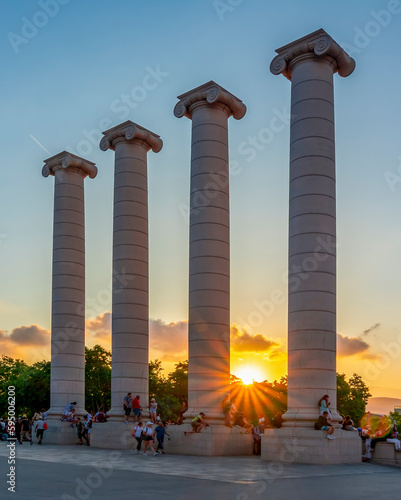 Columns of Montjuic at sunset, Barcelona, Spain photo