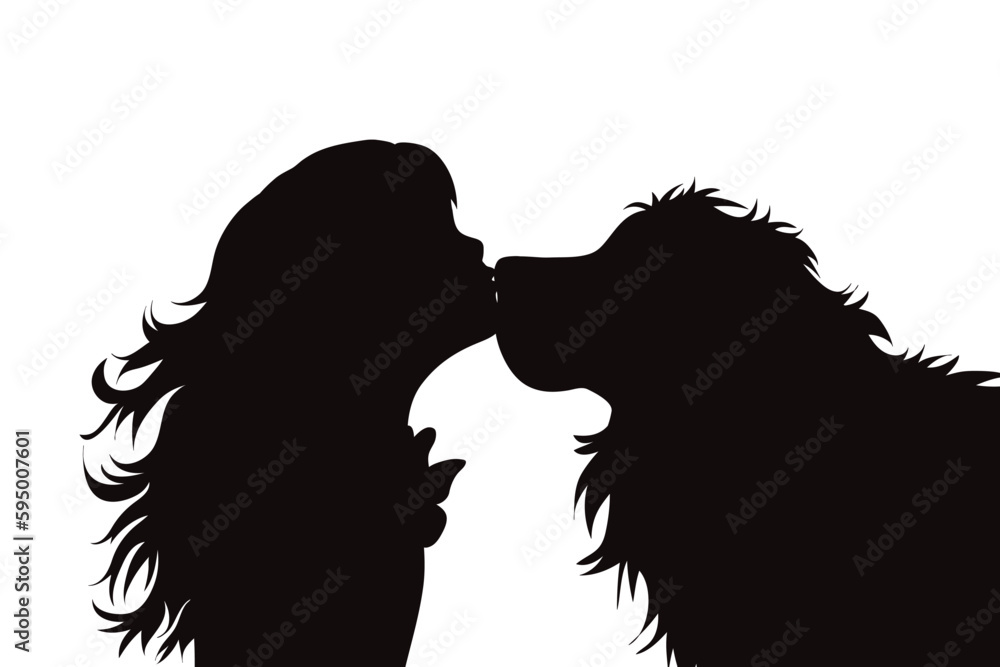 Vector silhouette of child with her happy dog on white background. Vector silhouette of child with her happy dog on white background.