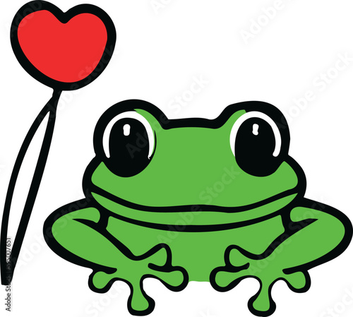 Vector design of a cute frog with a heart-shaped balloon isolated on a white background