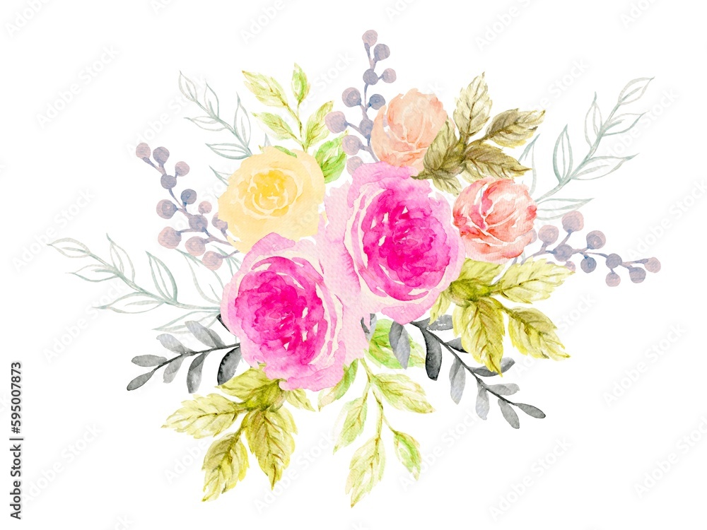 Rose Watercolor Illustration painting bouquet blossom plants