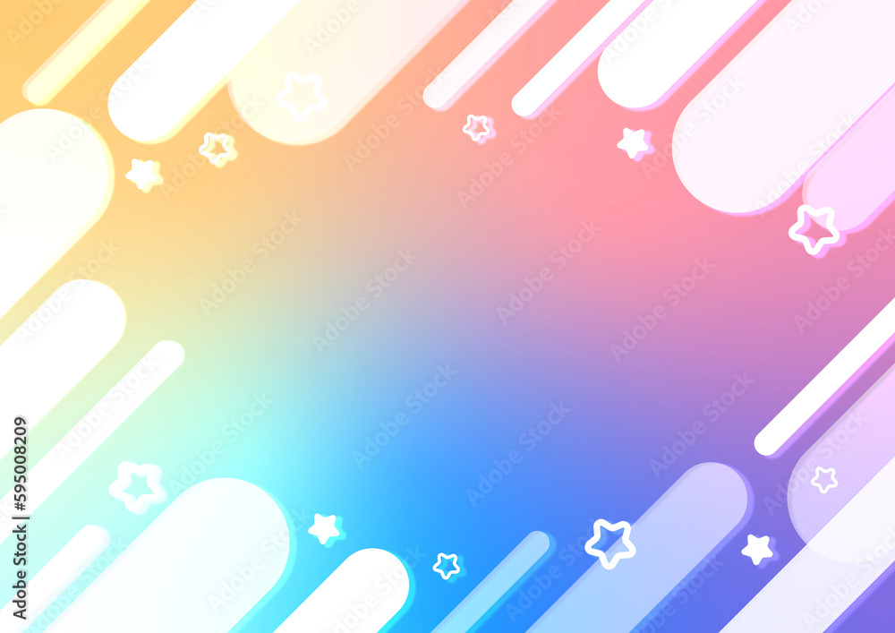 幾何学的なラインと星の模様のメルヘンなグラデーション背景。（パステルカラーの虹）Fairy tale gradient background with geometric lines and star patterns. (Pastel rainbow)