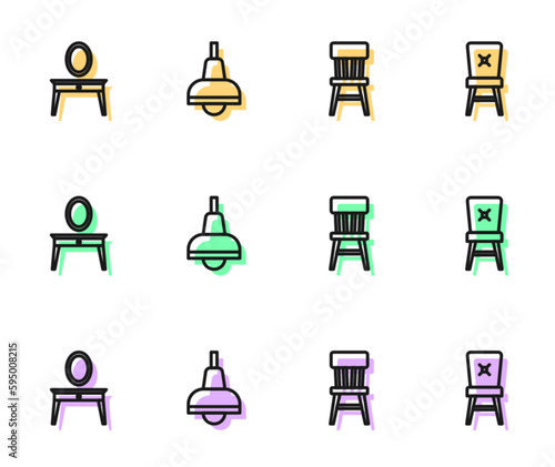 Set line Chair  Dressing table  Lamp hanging and icon. Vector