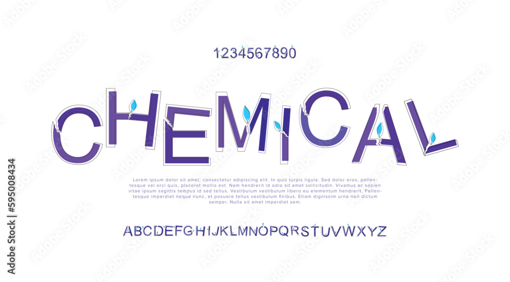 Vector chemical typography design lettering logo. unique logo. typeface design with leaves