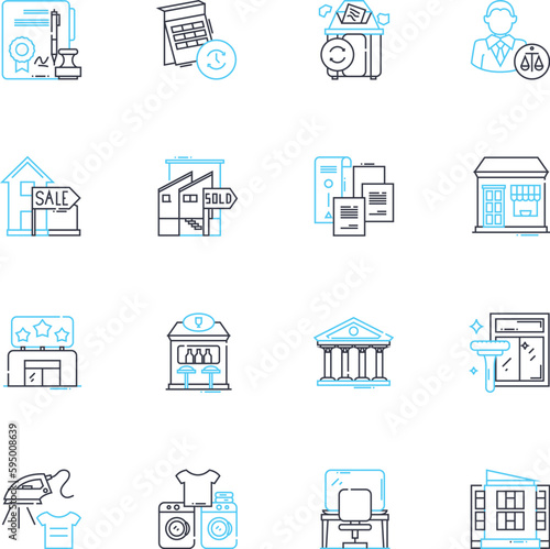Inheritance linear icons set. Bequest, Probate, Estate, Succession, Heirloom, Property, Legacy line vector and concept signs. Will,Distribution,Executor outline illustrations