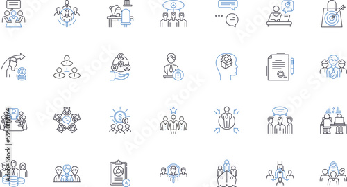 Organizational center line icons collection. Efficiency, Productivity, Collaboration, Management, Coordination, Decentralization, Innovation vector and linear illustration. Clarity,Focus,Efficacy