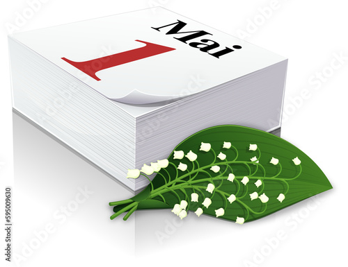 Vászonkép 3D diary in paper on the page of May 1st written in French with next to a sprig